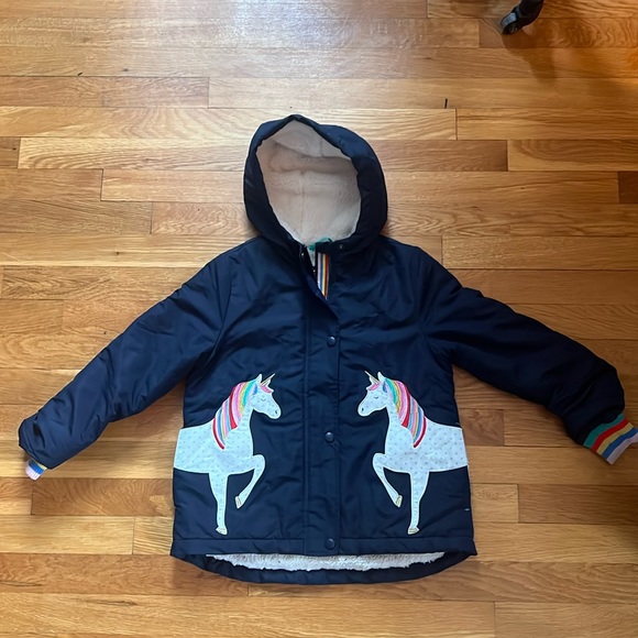 Mini Boden Other - Mini Boden Sherpa Lined Water Resistant Jacket - Unicorns Rainbows - 6-7Y